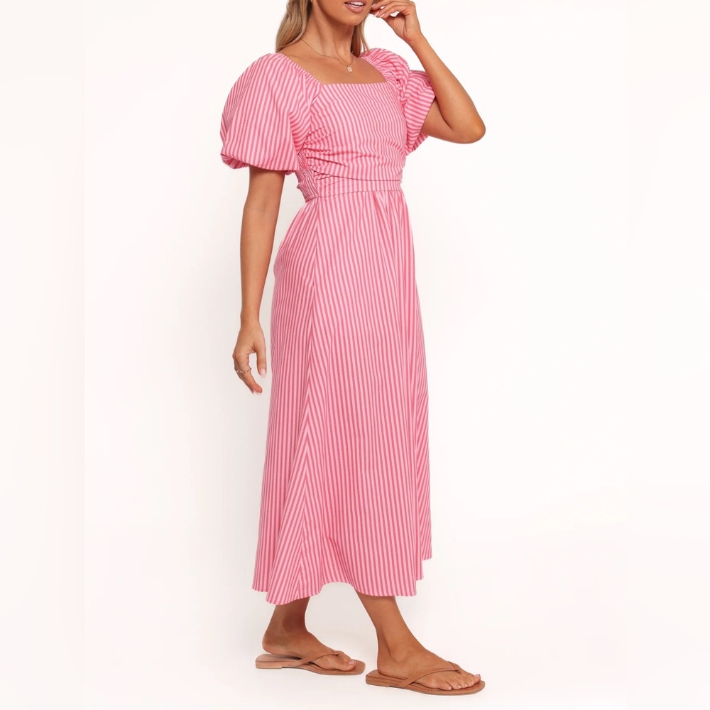 Petal & Pup Clo Puff Sleeve Midi Dress Pink Striped - Picture 5 of 8